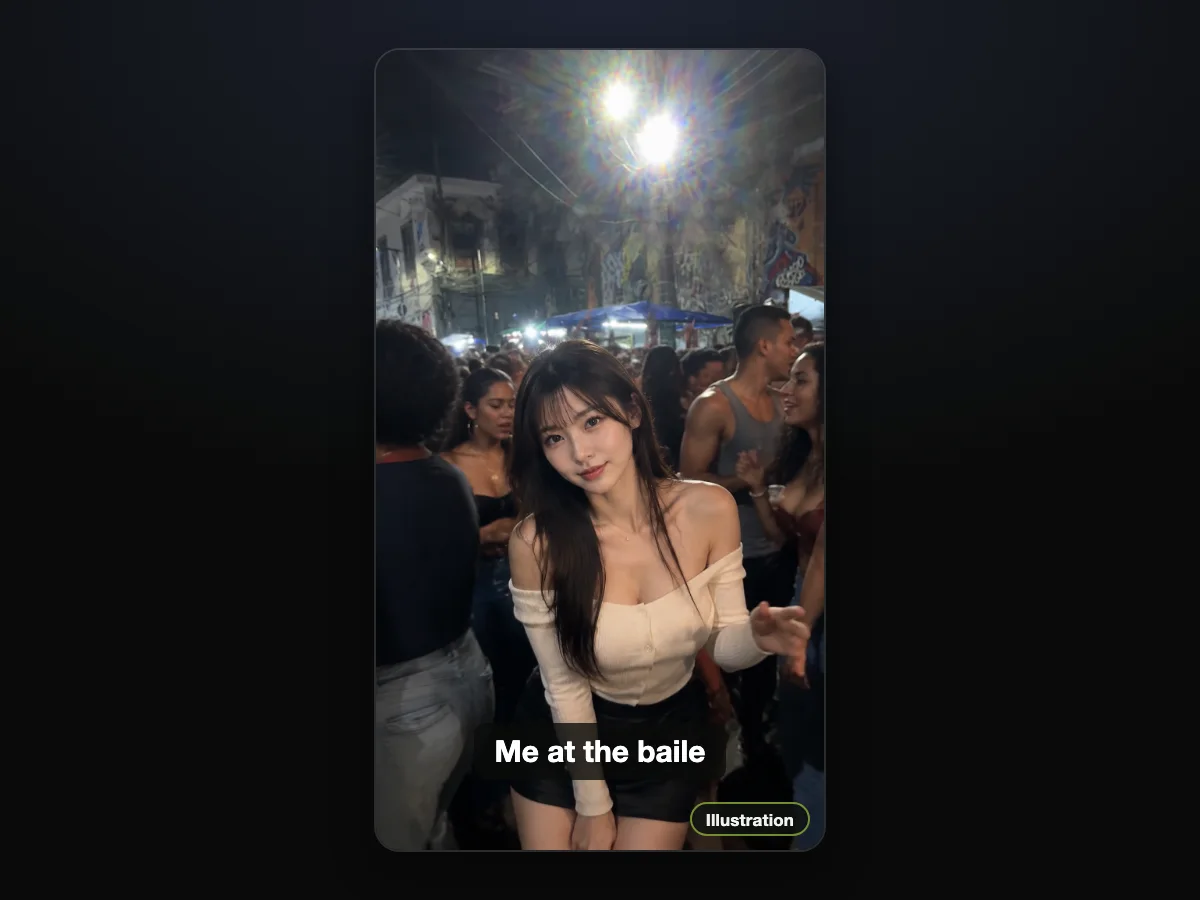 Illustration of a young woman with long black hair dancing in the Pedra do Sal crowd, shown as a vertical post